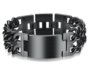 Bracciali 24MM Largo 8,26 pollici Braccialetti ID barra in acciaio inossidabile lucido Catena a doppia maglia per uomo Donna Bracciale placcato oro/argento/nero 85g