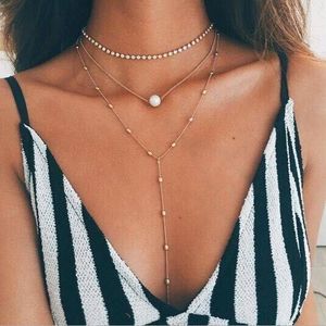 Pendant Necklaces Boho Vintage Multi Layer Pearl Crystal Choker For Women Fashion Gold Beads Necklace Jewelry GiftPendant