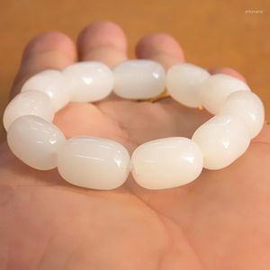 Strand Natural Crystal 16 12mm White Jade Barrel Beads Tibetan Buddha Prayer Mala Bracelet For Woman Buddhist Jewelry