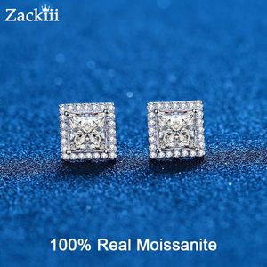 Стад 925 Серебряные серебряные серебряные серьги мужчин 2CT 4CT Princess Cut Lab Diamond Moissanite Ears Gra Moissanite Серьги -шпильки