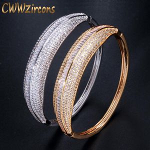 Bangle Cwwzircons Brilliant Cubic Zirconia Indian Gold Plated Big Round Cuff Bangles Luxury Dubai Jewelry for Women Accessories BG027