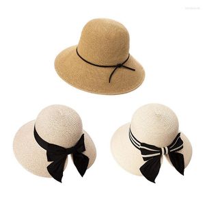 Breda randen hattar Comhats Summer Bucket Straw Hat For Women Sun UV Protection Foldbar Packable Travel Strand Ladieswide Davi22
