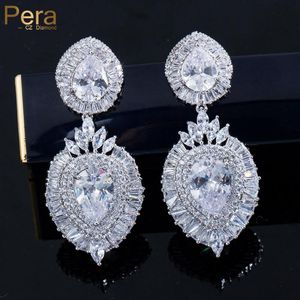 Earrings Pera Luxury Cubic Zirconia Stone Indian Women Big Long Dangling Drop Earrings Wedding Party Costume Jewelry for Brides E142