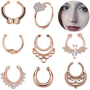 Nose Clips Rings Studs Hoops for Women Non-Piercing Body Jewlery C Shape Stainless Steel Black Rose Gold Color Wholesale 2023 New