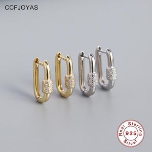 Huggie Ccfjoyas 925 Sterling Srebrny punk geometryczne kolczyki obręcze Kobiety Europejskie i amerykańskie białe cyrkonowe kolczyki owalne