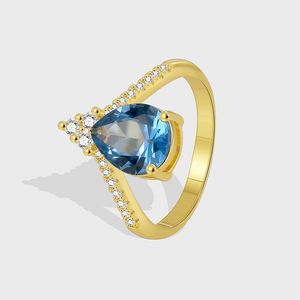 Romance Romantic Style Blue Zircon Ring Jewelry Wedding noivado de presente anéis