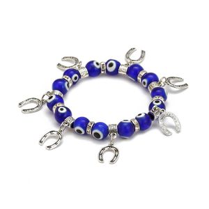 Bärade mode glas onda blå ögon charm strängar armband hamsa stretch armband hand av fatima turkisk lycklig armband för kvinnor män dhlfp