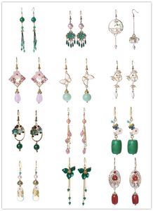 Knot Chinese classical style vintage 925 silver pin orange jade stone long tassel earrings for full dress cheongsam