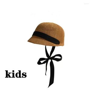 Hats 202303-ATZ-8447 Chic Spring Drop Ship Breathable Loop Yarn Long Ribbon Outdoor Outing Kids Girl Equestrian Hat Child Visors Cap