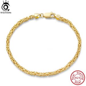 Bangle Orsa Jewels Handmade Italiano 2.5mm Flat Byzantine Link Chain Pulseira 18k Ouro Mais de 925 Sterling Silver Mulheres Adolescentes Cadeia SB122