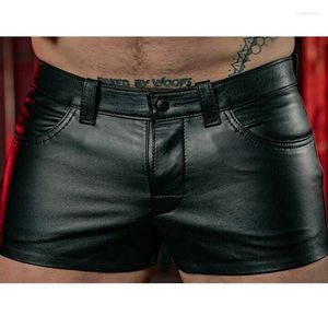 Shorts masculinos Pu verão Vintage estilo punk cor de moda sólida de moda zíper do meio da cintura direta