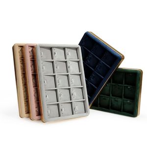 Boxes Hot Sales Metal Velvet Jewelry Display Tray Ring Jewelry Organizer Box Necklace Holder Bracelet Jewelry Storage Case Showcase