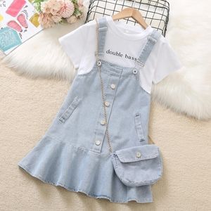 Clothing Sets 412 Years Girls Summer Suspender Dress Little Princess Suit Fashion Straps Denim Overalls Send Bag Birthday Gift 230519