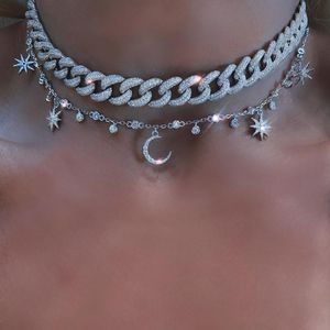 Ожерелья 2022, новый рождественский подарок, модные ювелирные изделия, цепочка с цирконием, блестящая подвеска в виде луны, звезды, женское колье-колье