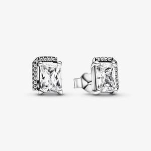 Pandora için dikdörtgen köpüklü halo saplama küpeleri otantik gümüş parti küpe tasarımcısı mücevher kız arkadaşı hediye orijinal kutu ile düğün küpe
