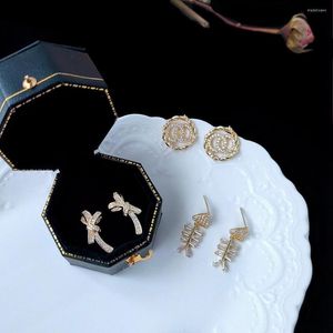 Stud Earrings For Women Fashionable Geometric Zircon Fish Bone Light Luxury Exquisite Bow Jewelry Wholesale