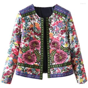 Women's Trench Coats 2023 Print Flowers Embroidery Winter Coat Women Cotton Clothes Zipper Vintage National Style Short Jacket Female