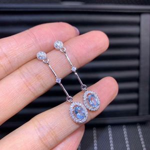 Nó Meibapj natural aquamarine pedra preciosa simples longo corrente brincos para mulheres real 925 prata esterlina charme jóias finas