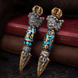 Necklaces New Original Retro Vajra Dzi Bead Pendant Sixcharacter Mantra Turquoise Dzi Bead Men's Fashionable Personality Jewelry