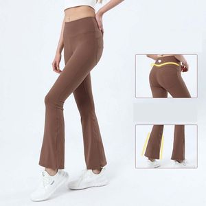 Mulheres lululy lemenly yoga queimado calças groove verão senhoras cintura alta magro ajuste barriga bell-bottom calças mostra pernas longas yoga ll2303