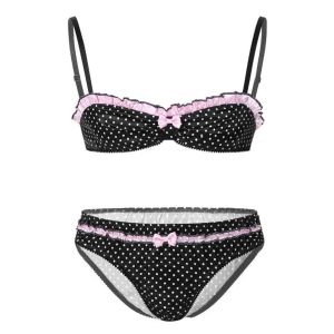 Mężczyzn Sissy bielizny Zestaw Polka Dot Print Bra i majtki