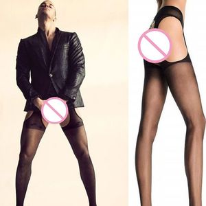 Meias masculinas Black Sexy Men Sexy meias transparentes pura veem através da meia -calça de meia -calça aberta