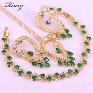 Conjuntos de julho estilo rosa ouro verde pedra traje jóias para mulheres brincos colar pulseira conjunto nupcial jóias transporte da gota js30