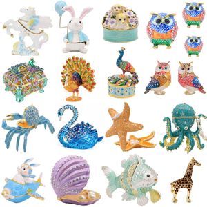 Boxes 35 Styles Hand Painted Enameled Animal Figurines Hinged Jewelry Trinket Box Collectibles Ring Holder Shell Necklace Earrings Box