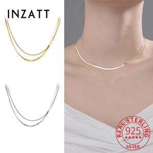 Naszyjniki Inzatt Real 925 Srebrny srebrny 18K -warstwowy łańcuch pudełka Choker Naszyjnik dla kobiet Hiphop Fine Jewelry Akcesoria letnie