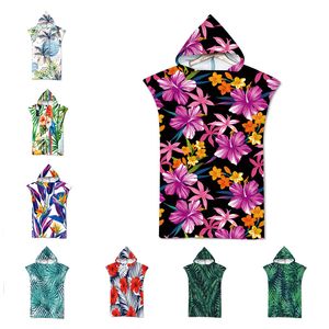 Lämnar blommor Microfiber Bath Beach Handduk med Hooded Robe Poncho för Swimming Beach Surf Man Woman Bathrobe