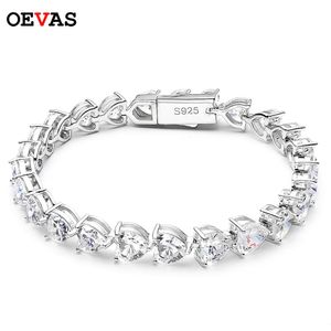 Pulseira oevas 100% 925 prata esterlina 7*7mm Heart High Carbon Diamante