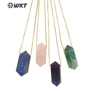 Necklaces WTN1373 WKT Beautiful Natural Stone Necklace Hexagonal Cone Double Head Cylinder Four Stone Choice Pendant Girls Birthday Gift