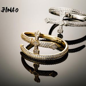 Bangle JINAO Fashion Nail Cross Design Bracelet 2022 NEW European and American style High Quality Ice Cravejado AAA+ Cubic Zircon