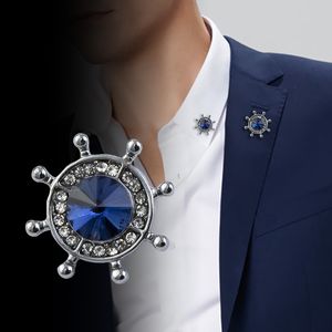 Korean Fashion Crystal Anchor Rodder Broscher Herrens kostym Skjorta Badge Collar Pins Brosch Smycken Lyx för kvinnliga tillbehör gåvor