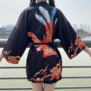 エスニック服フェニックスプリントコスプレ日本の着物カーディガンコートビーチトップ夏の女性シャツsmurai yukata haori obiベルト
