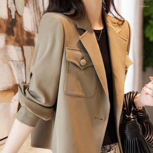 Kvinnans jackor Kvinnors Autumn och Winter Korean High-End Temperament Lapel 3/4 Sleeve Button Loose Fashion Short Windbreaker Coat