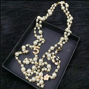 Halsband N101 Long Pearl Kpop Chain Brand Necklösa pärlor smycken på nackblommorna femme halsband för kvinnor flickor tillbehör gåva 2022