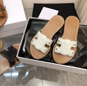 Triomphe Mule Designer Brand Women Clipper Calfskin Fashion Flat Sandal Summer Beach Slimes Leather Leather Slides Black White Slider Size 35-41