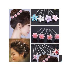 Hårnålar Fashion Flower Crystal Hair Clips Hairpin For Women Wedding Party Updo Bun D Pin Jewelry Drop Delivery Hairjewelry DHPGW