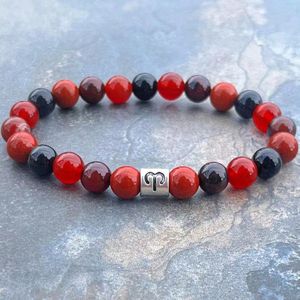 MG1841 Aries Zodiac Wrist Mala Natural Carnelian Red Jasper Black Tourmaline Fire Agate Yoga Mala Bracelet