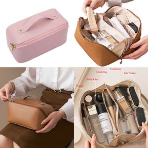 Kosmetiktaschen Hüllen Nordic Neue große Leder-Kosmetiktasche Tragbare Make-up-Lippenstift-Halterbox Wasserdichte Frauen-Organizer-Beutel Reise-Druckverschlusstasche