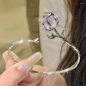 Armreif Exquisite Rose Blume Dornen Offenes Armband Für Frauen Silber Farbe Kätzchen Klettern Armbänder Ästhetik Minimalistischen Schmuck