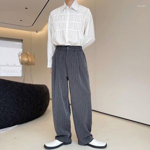 Men's Pants 2023Loose Stripe Men Straight Design Grey Simple Casual Wide Leg Man Korean Streetwear Fashion Vintage Pant Long Trousers