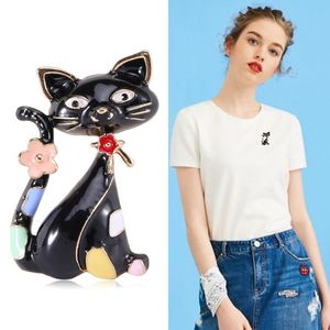 MIHJUSFDH 2023 Neue Cartoon Schwarze Katze Broschen für Frauen Tier Party Kausalen Brosche Pins Geschenke