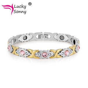 Pulseira pulseira para mulheres cristal brilhante aço inoxidável saúde holograma magnético pulseira feminina charme corrente pulseira atacado jóias
