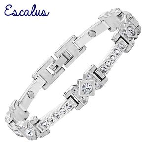 Bangle Escalus Ladies 35pcs Clear Crystals Bio Energy Bracelet Silver Color Magnetic Women Bangle Gift Jewelry Charm Wristband