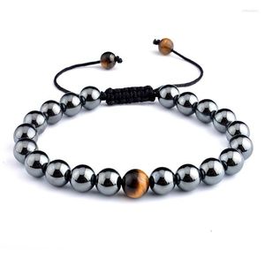 Strand Tiger Eye Beads Hematite Braided Bracelet For Men Frosted Stone Beaded Bangles Handmade Adjustable Mens Jewelry