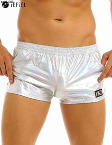 Men's T-Shirts Mens Holographic Shiny Metallic Boxer Briefs Casual Loose Lounge Shorts Underwear Fashion Swim Trunks Bikini Swimwear J230522