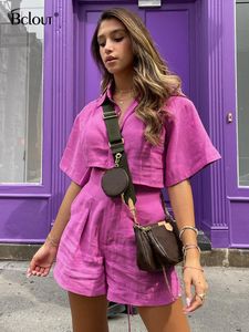 Dwuczęściowe spodnie Bclout Różowy zestaw Kobieta 2 sztuki Summer Lats Short Rleeve Top swobodne plisowane szorty na wakacje 230520