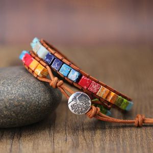 Pulseiras chakra pulseira boho pedra natural frisado pulseira única amizade pulseira de couro dropshipping único envoltório de couro pulseira